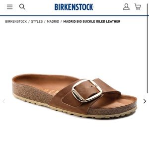 Birkenstock Madrid Big Buckle Cognac Leather Slide Sandal